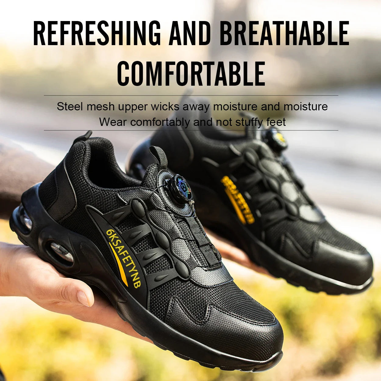 Men Safety Shoes Steel Toe Shoes Indestructible Shoes Lightweight Puncture Proof Work Boots Rotating Button Safety Shoes