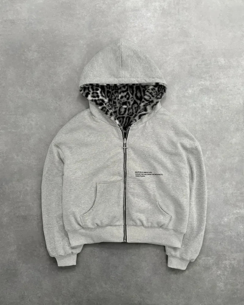 Hip-hop Nova Roupa Dupla Face Harajuku Retro Estampa de Leopardo Moda Solta Zíper Moletom Masculino Street Casual Feminino
