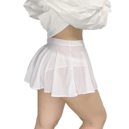 2026 NEW Ladies Ultra thin Mini Short Pleated silk Skirts Sexy Night Club Wear Summer Fashion High Waist A Line Skirt for Woman