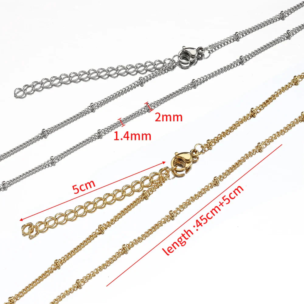 10pcs 5pcs Stainless Steel Bead Chain Necklace Chains for DIY Jewelry Making Findings 45cm+5cm Chain with Lobster Clasps No Fade
