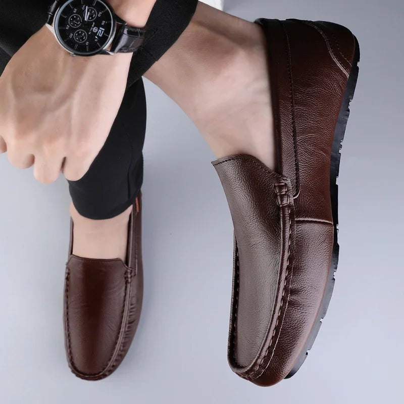 Genuine Leather Men Casual Shoes Luxury Brand Mens Loafers Lightweight Breathable Slip on Italian Driving Shoes Moccasins