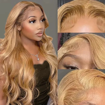13x6 HD Lace Front Human Hair Wig 210% Density Body Wave Human Hair Wigs Colored 27# Pre Plucked Brazilian Hair