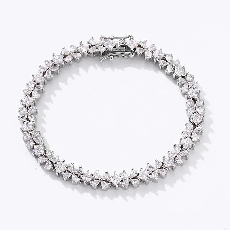 Original Clover Pear Cut Zircon Tennis Bracelet for Women Lady S925 Silver High Carbon Gemstone Link Bracelets Wholesale
