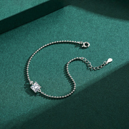Classic Square Clear CZ Bracelets Solid 925 Sterling Silver Charm Beads Chain Bracelet For Women Wedding Fine Jewelry