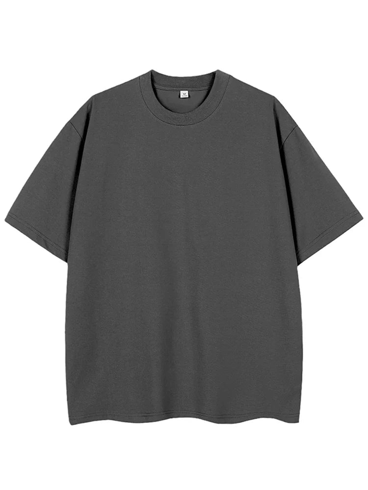 260GSM Summer T Shirt Men Korean Fashion Short Sleeve Loose Basic T-shirts Solid Tops Oversized Tee Unisex