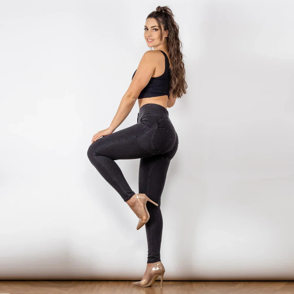 Jeans Black Skinny Women Stretchable Jeans Slimming Jeggings Streetwear With Three Buttons