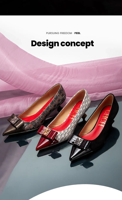 High-Heeled Shoes Elegant Fashion Female Commuting Low Heeled Shoes British Style Patchwork Design Lady Pointed Shoes