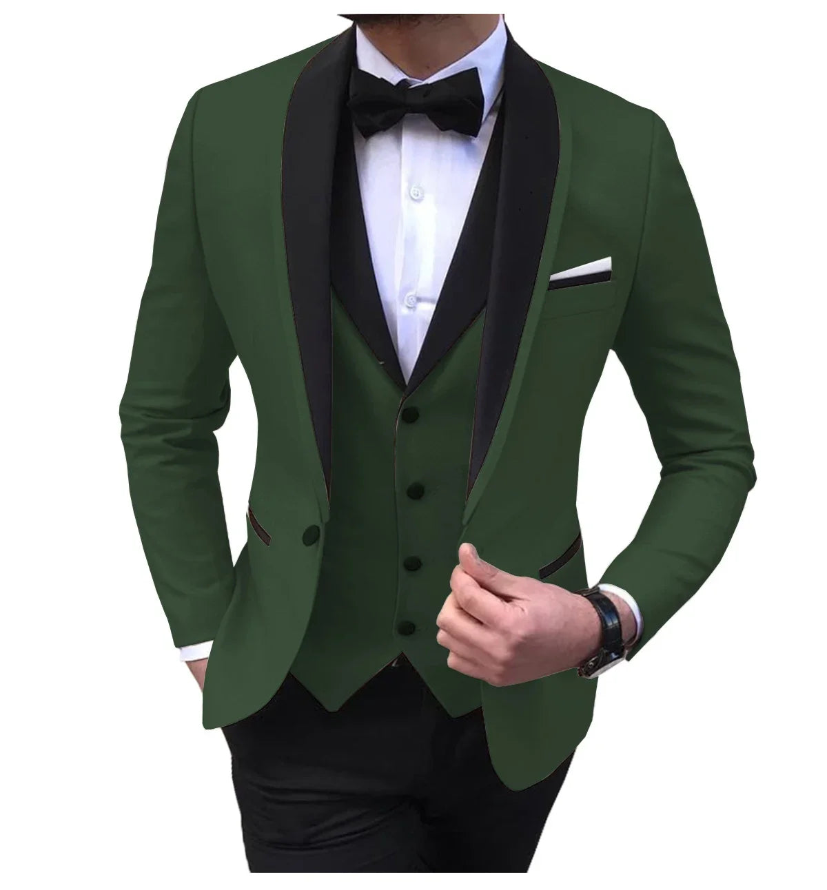 White Slit Mens Suits 3 Piece Black Shawl Lapel Casual Groom Tuxedos for Wedding Groomsmen Suits Men 2025 (Blazer+Vest+Pant)