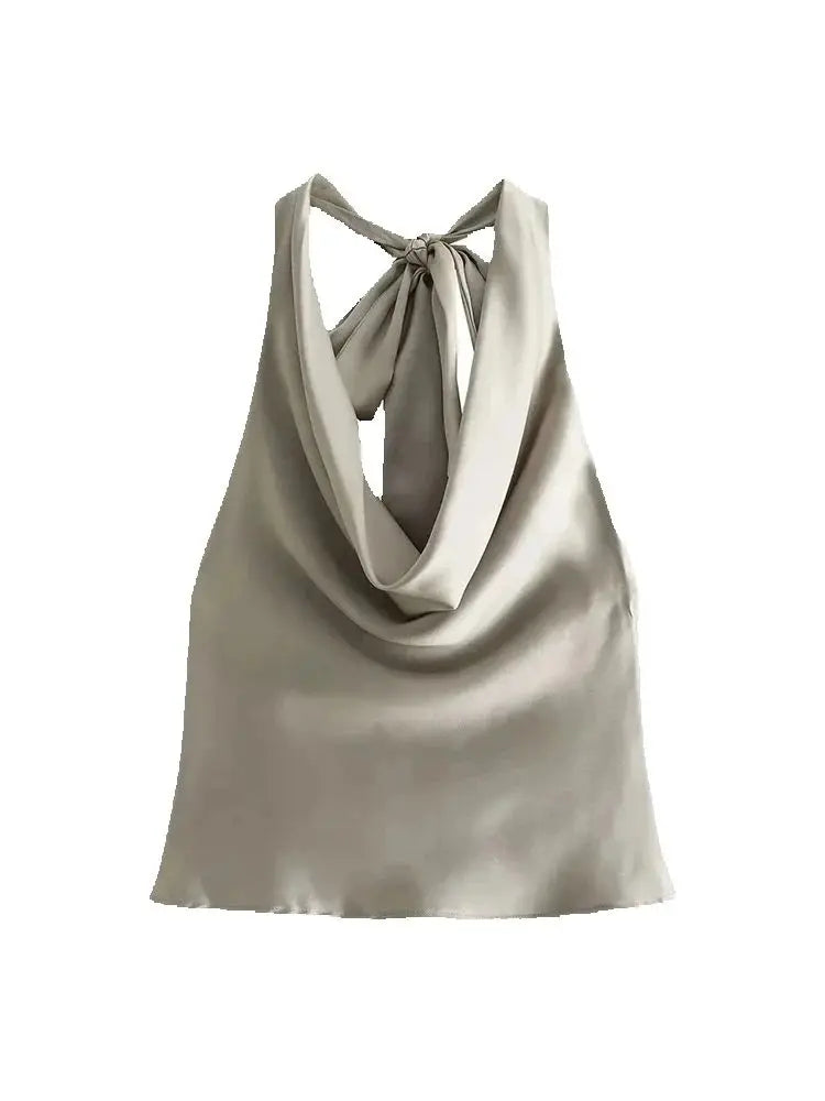 Women's Flowing Draped Halter Neck Tank Tops With Bow Tied, Backless, Sleeveless, Female Camis, Sexy, Fashion