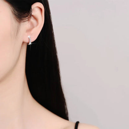 1.1mm Full Moissanite Hoop Earrings for Women Classic Round Wedding Jewelry 925 Sterling Silver Earrings Platinum Plating