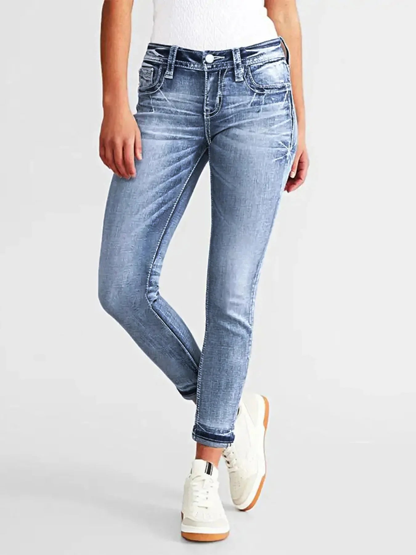 Women High Waist Vintage Stretch Denim Pencil Pants