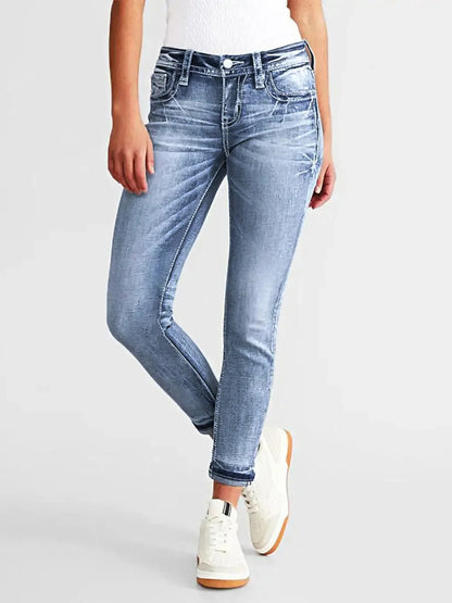 Women High Waist Vintage Stretch Denim Pencil Pants