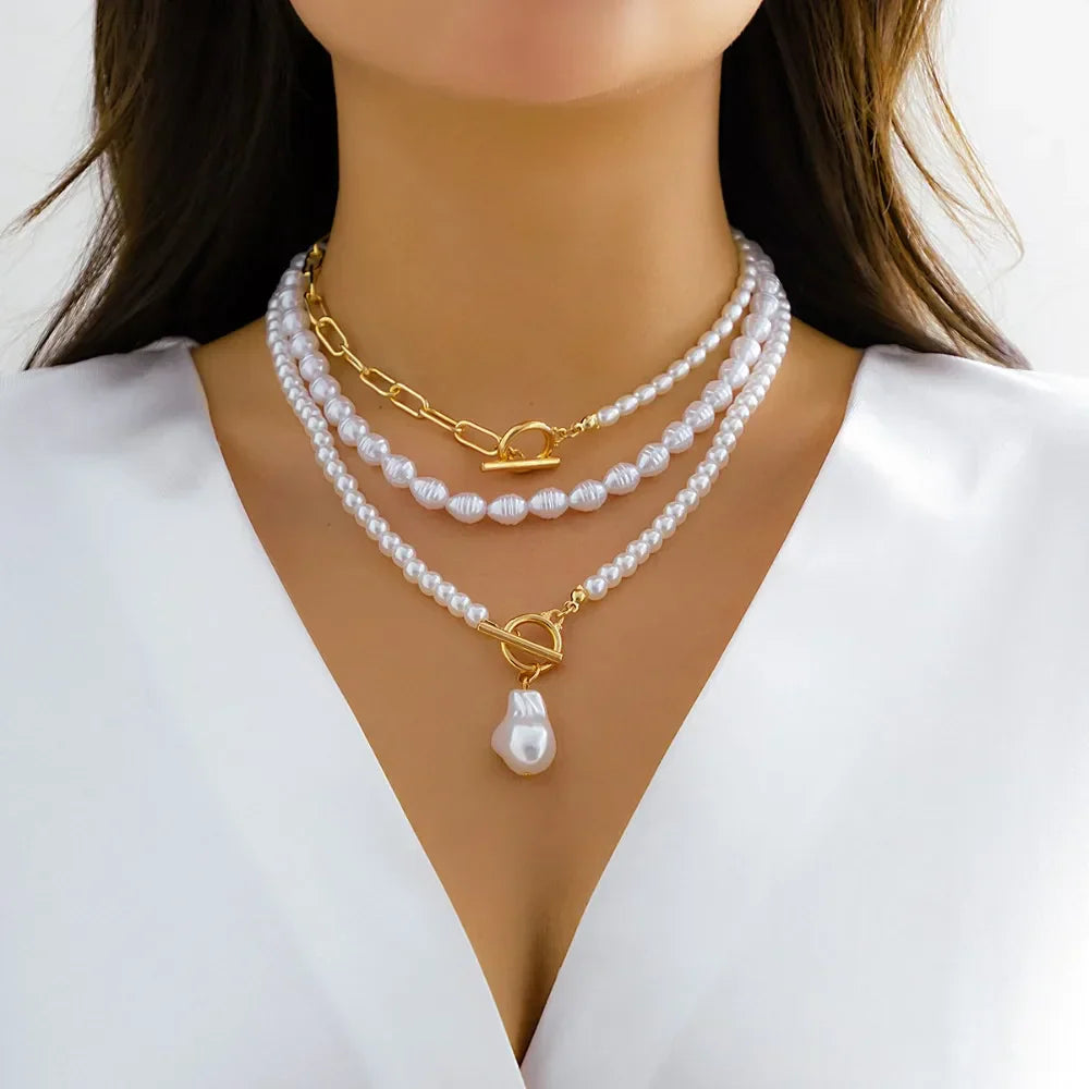 Elegant Irregular Imitation Pearl Beads Necklace for Women Vintage Party Wedding Tassels Choker Fashion Jewelry Accessories Gift