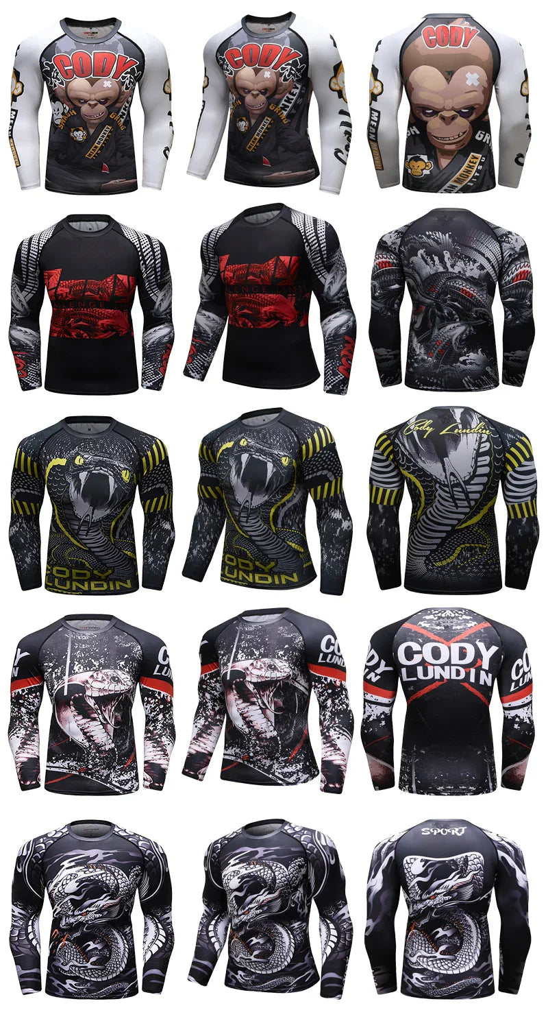 Popular Beach Surf Wear Short Sets For jiu jitsu Bjj No Gi Rashguard+Grappling Shorts Cool Westling stretchy Running Gym Clothes