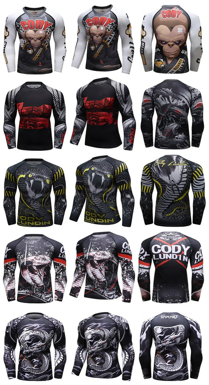 Popular Beach Surf Wear Short Sets For jiu jitsu Bjj No Gi Rashguard+Grappling Shorts Cool Westling stretchy Running Gym Clothes