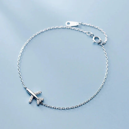 Fashion 925 Sterling Sliver Luminous CZ Cute Mini Airplane Bracelet for Women Link Chain Korea Style Fine Jewelry Bijoux
