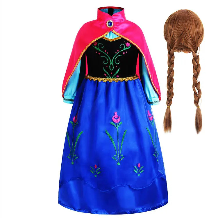 2026 Anna inspired Princess Dress with Fuchsia Cape Girls Snow Queen Elsa's Sister Costume Play Toddler Carnival Royal Frocks