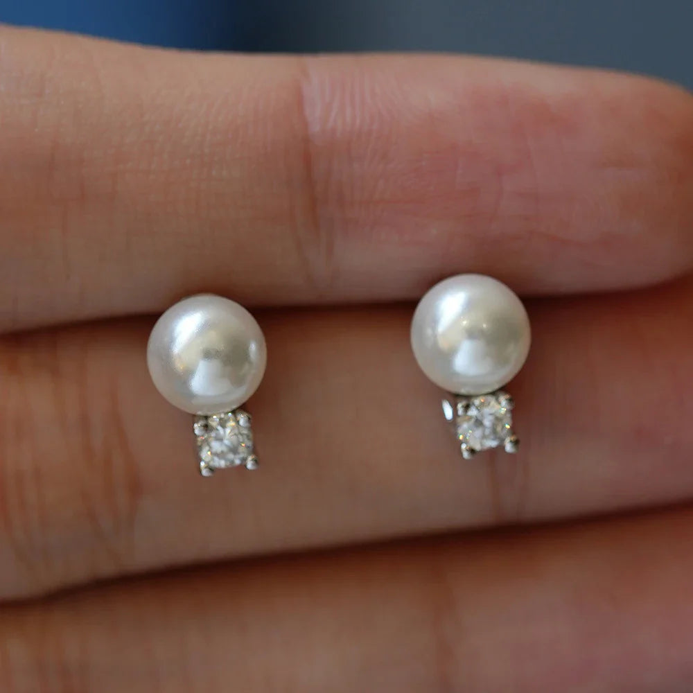 with Certificate 3mm Moissanite Diamond Stud Earrings with Pearl 925  Silver Plated 18k Gold Ear Studs for Women Fine Jewelry