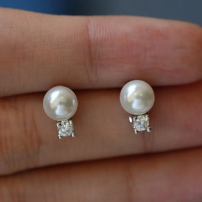 with Certificate 3mm Moissanite Diamond Stud Earrings with Pearl 925  Silver Plated 18k Gold Ear Studs for Women Fine Jewelry