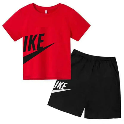 Fashion Sport 2Pcs Outfit, Printed Short Sleeve Tee and Shorts, Comfortable Summer Tracksuit for Boys Girls