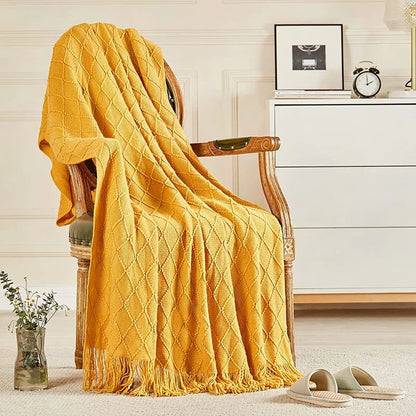 White Boho Throw Blankets Textured Big Knitted Blankets Chunky Vintage Luxury Throw Bedspread Blanket Cover Manta Para Sofá