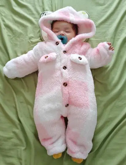 Baby Boys and Girls Plaid Romper Hooded Long Sleeved Plush Jumpsuit Winter Warm Bodysuit Clothes for 3-24 Months Toddler Boy