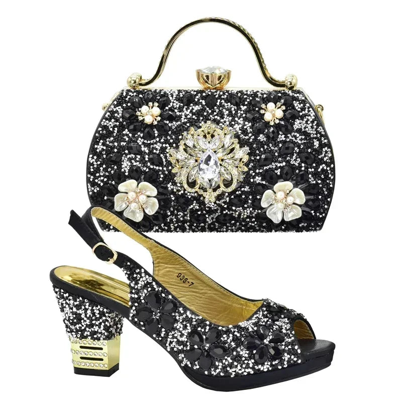 2026 Italian Shoes and Bags Matching Set with Rhinestone Plus Size Shoes Luxury Italian Shoe and Bag Set Wedding Shoes Bride
