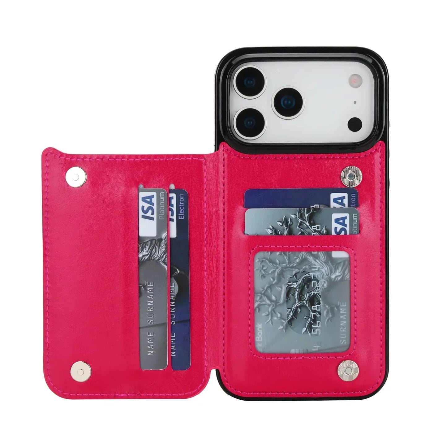 For iPhone 17/Air/17 Pro/17 Pro Max Wallet Case With Card Holder,PU Faux Leather Kickstand Card Slots Case,Double Magnetic Clasp