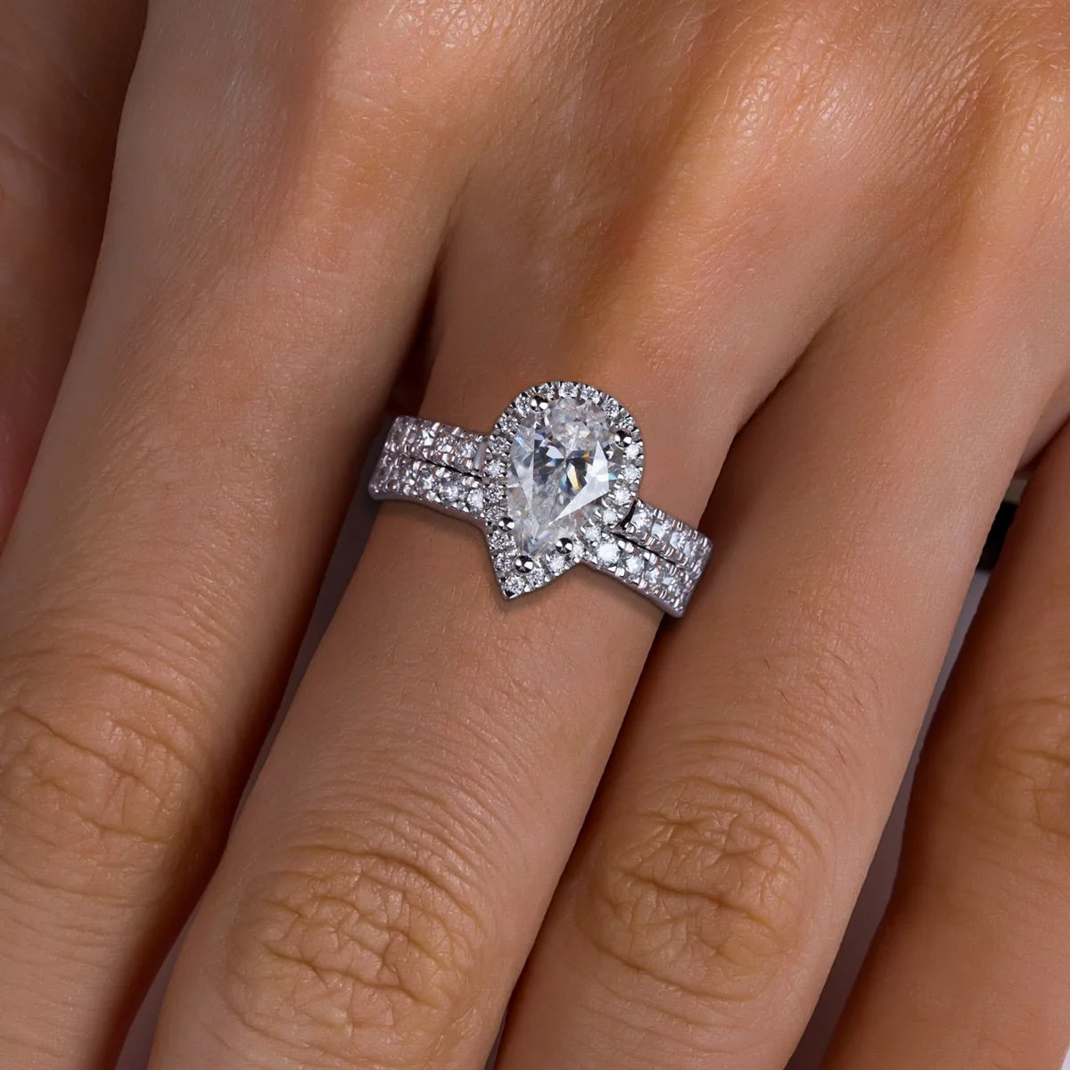 3ct Pear Cut D Color Moissanite Halo Bridal Ring Set Wedding Band Silver Rings Anniversary Jewelry Gift Wholesale