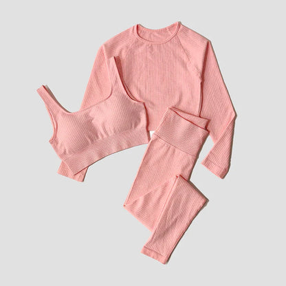 Women's Sportswear Yoga Set Workout Clothes Athletic Wear Sports Gym Legging Seamless Fitness Bra Crop Top Long Sleeve Yoga Suit