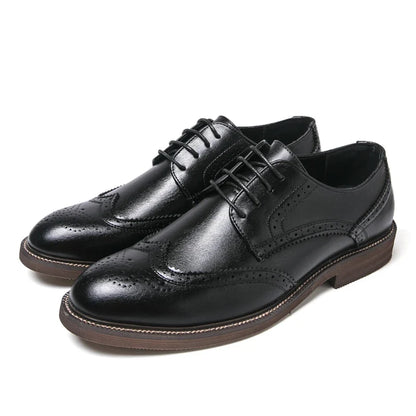 Retro leather shoes - men's brook engraved lace-up British business formal soft-soled fashionable casual trendy shoes
