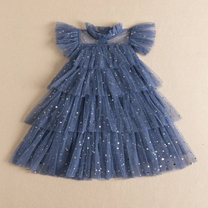 Summer Sweet and Cute Children's Clothing Sequin Decoration Mesh Cake Dress Birthday Party Girls' Dress New Year