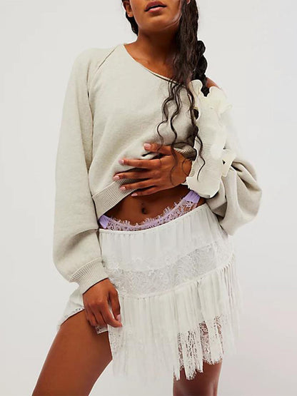 Women Y2k Lace Mini Skirt Fairy Mesh Floral Mid Low Rise Pleated Ruffle Half Slip Skirt Layered Flowy Short Skirt Streetwear