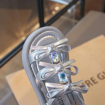 Summer Kids Fashion Hollow-out Roman Sandals Student Water Diamond Bow Sandals Sweet Bowknot Comfortable Elegant Girls Shoes