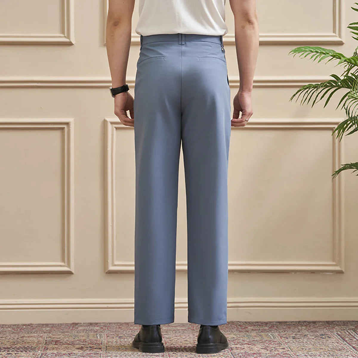 Men‘s Slim-Straight Fit Trousers for Spring & Summer Slim Fit Daily Work Trousers, Solid Color Street Suit Trousers