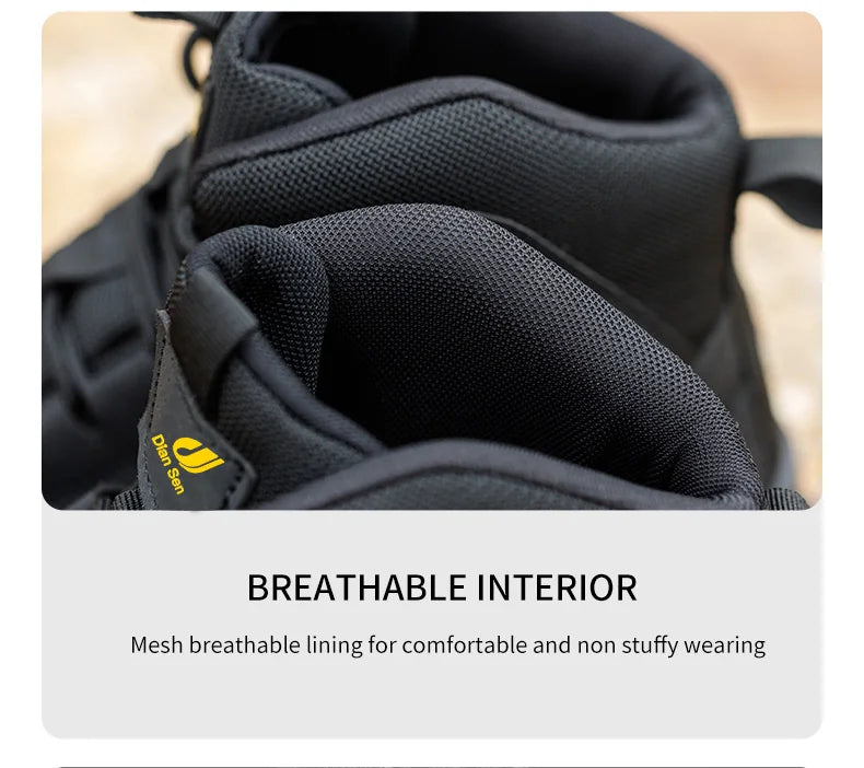 Men Work Boots Puncture-Proof Waterproof Work Shoes Steel Toe Safety Boots Industrial Indestructible Boots Side Leather Shoes