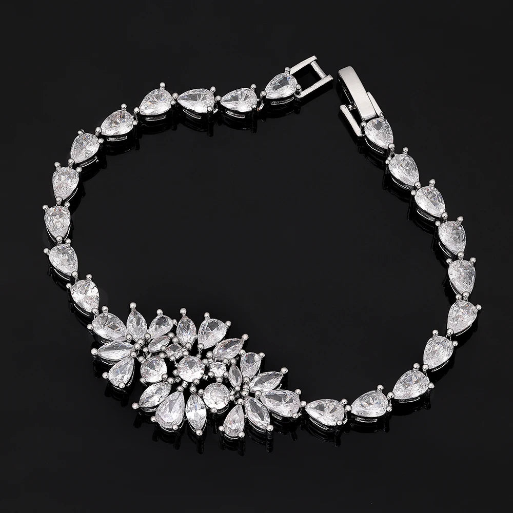 Luxury 4pcs Bridal Wedding Jewelry Set Cubic Zirconia Dubai Tassels Necklace Earrings Sets for Women Party Dress