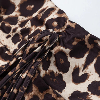 Summer New Style Elegant And Simple Floral Leopard Print Skirt Women's Fashion Ruffle Side Fake Drawstring All-Match Short Skirt