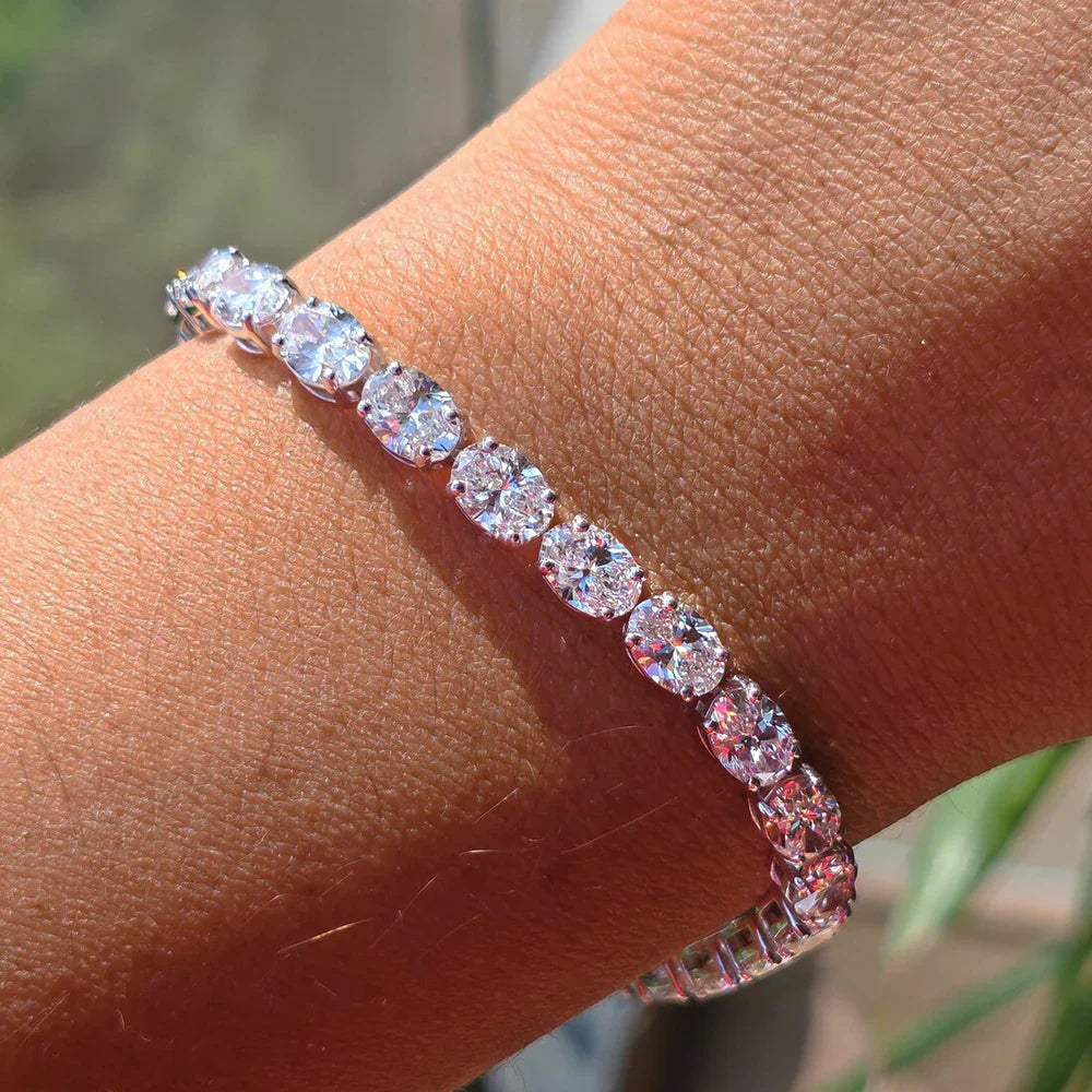 0.3/0.5/1Carat East West Set Oval Cut Moissanite Diamond Tennis Bracelets for Women 925 Sterling Silver Bracelet Anniversary