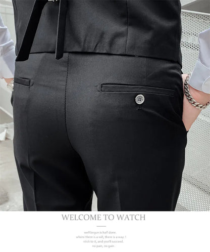 Solid Color Suit Men's Fashionable Gentleman Business Banquet Korean-style Formal Dress Casual Wedding (Blazer+Vest+Trousers)