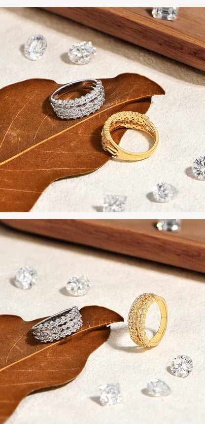 925 Sterling Silver Multi Layer Geometric Rings DVVS1 Moissanite Ring Marquise Shape forWomen Luxury Engagement jewelry