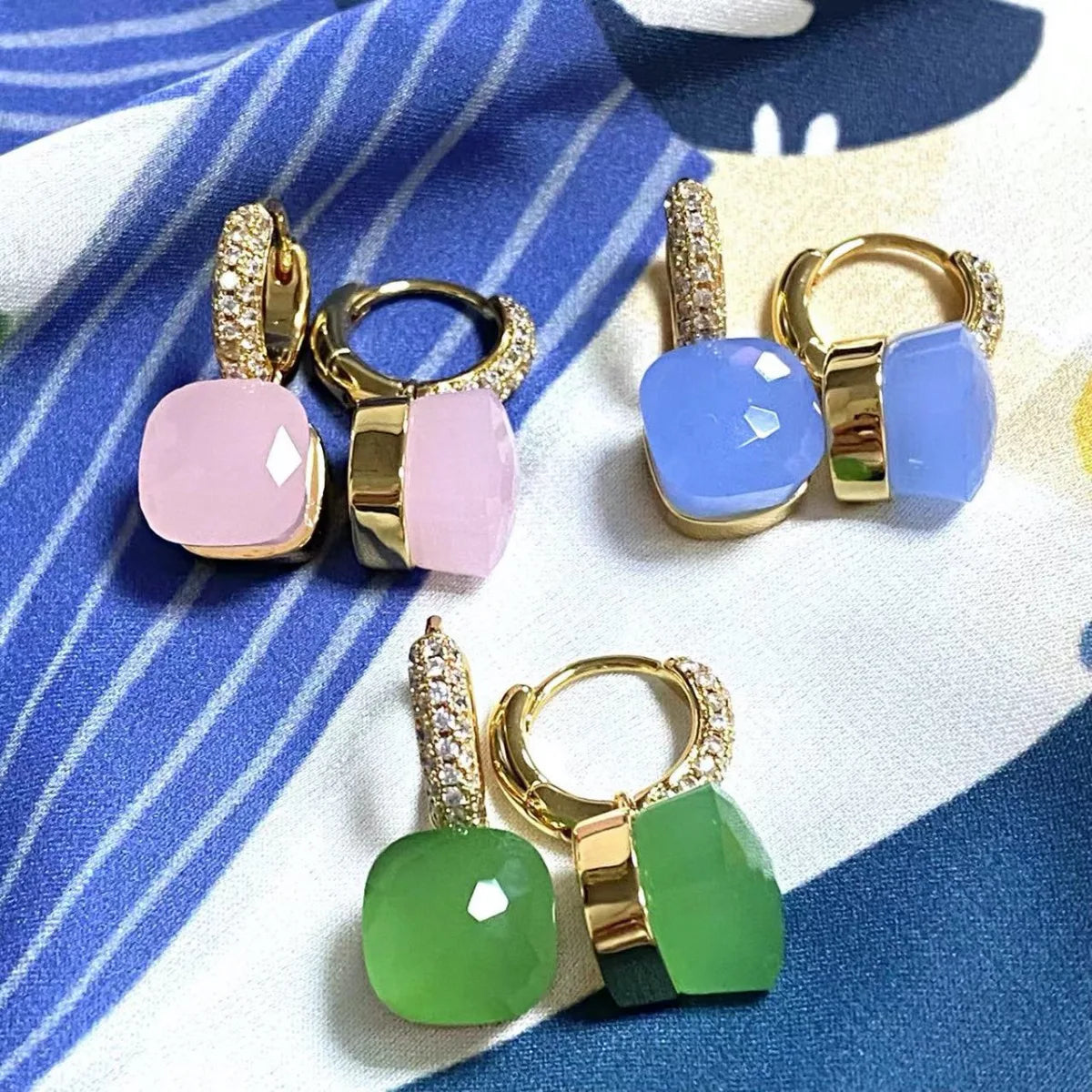 Classic Candy Color Earrings Inlay Transparent Zircon 27Colors Crystal Earrings Rose Gold Plated Fashion Jewelry For Women