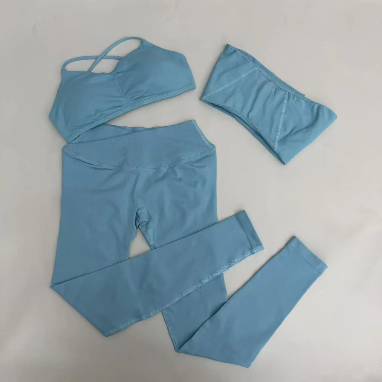 Yoga Vision Shrug 3 Pieces Top Leggings Gym Set Women's Seamless High Elastic Longline Vest Buttock lift  Exercise Shorts Set