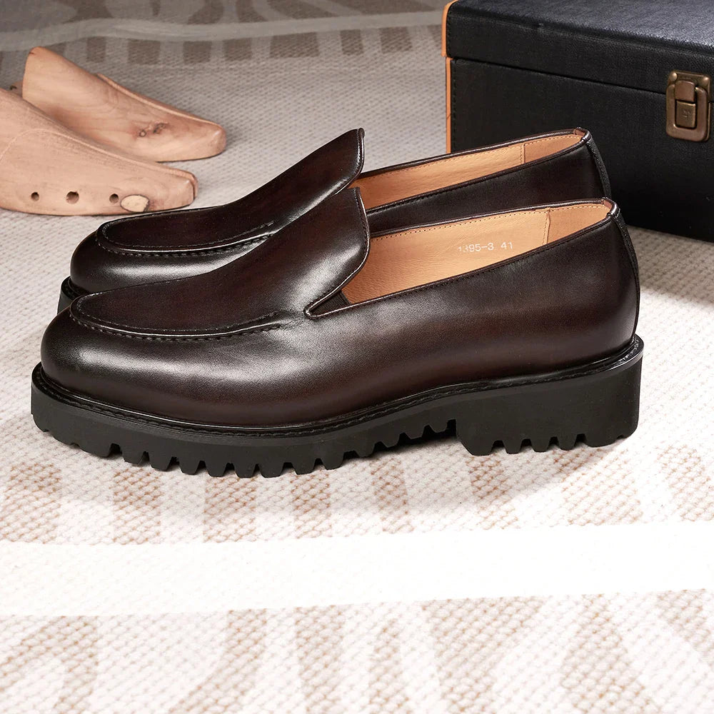 Fashionable Men Formal Shoes Genuine Leather Handmade High Heels Thick Shoes Classic Wedding Office Men's Formal Business Shoes