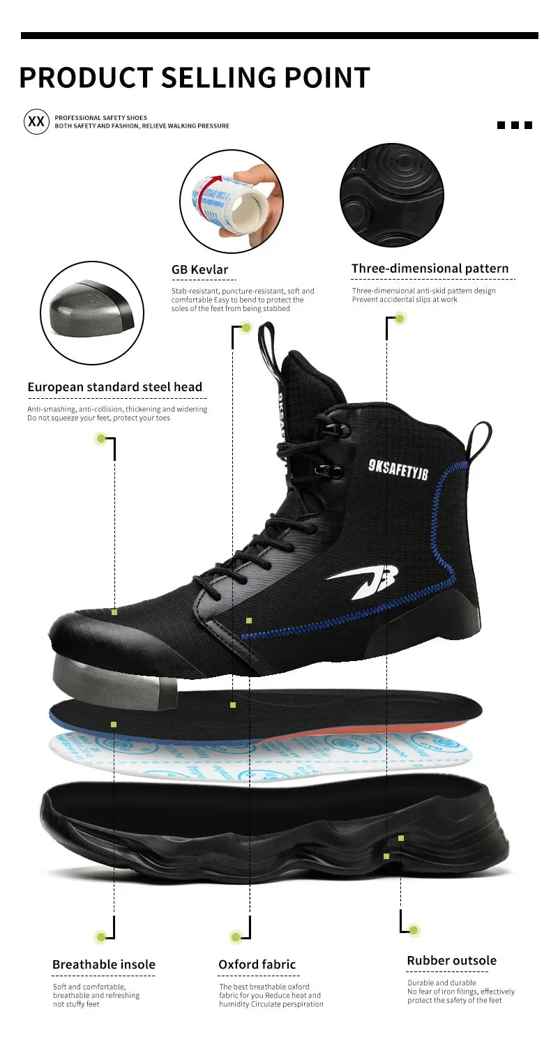 Safety Shoes Men Boots High Top Work Sneakers Steel Toe Cap Anti-smash Puncture-Proof work Boots Indestructible Shoes