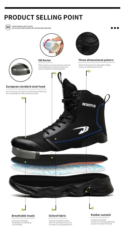 Safety Shoes Men Boots High Top Work Sneakers Steel Toe Cap Anti-smash Puncture-Proof work Boots Indestructible Shoes