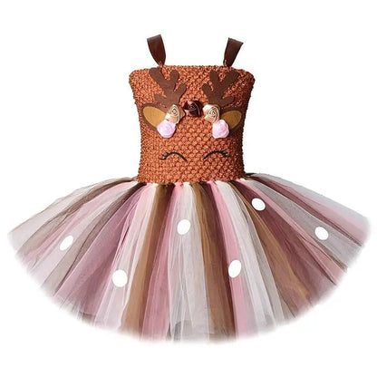 Christmas Deer Costume for Baby Girls Tutu Dress Reindeer Kids Animal Birthday Outfit Children Halloween Costumes Girl Clothes