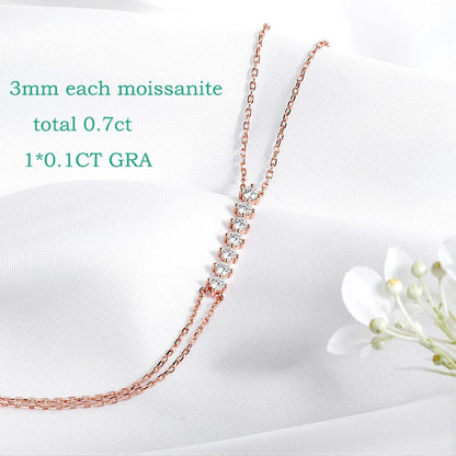 3MM Adjustable Certified Moissanite Bracelets for Women Girls Gift 14-21cm 7 Gems Sparkling Chains 925 Sterling Silver