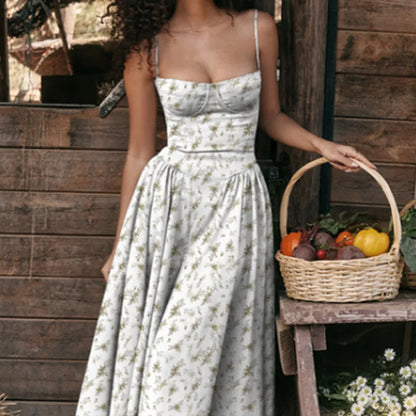 Women Elegant Sleeveless Backless Pleated Dresses Lady Sexy Solid Sling Midi Dress 2024 Female Party Evening A-line Robes