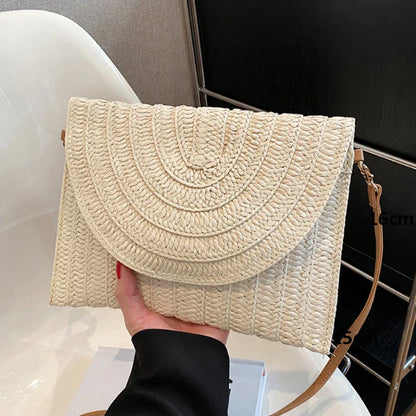 Straw Woven Shoulder Crossbody Bag Beach Clutch Handbag Casual Summer Handmade Envelope Bags for Women Totes Purse